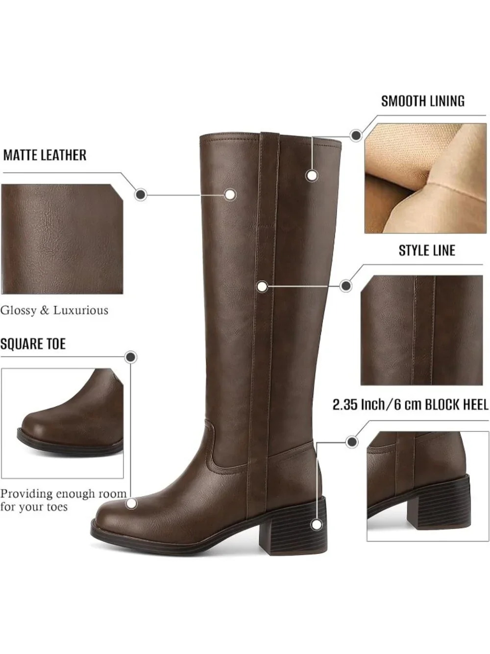 Women's Cocoa Chunky Block Heel Square Toe Going Out Knee High Riding Boots